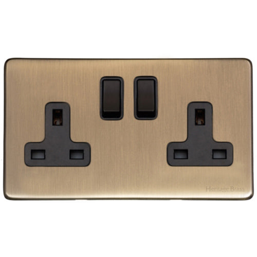 Vintage Range Antique Brass Switches & Sockets, X91 - Double Socket (13 Amp) by Heritage Brass By M-Marcus