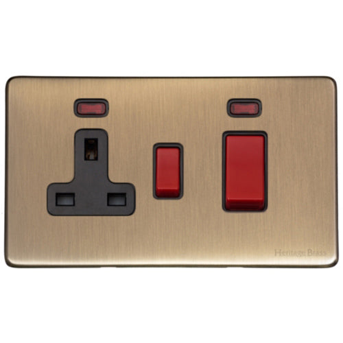 Vintage Range Antique Brass Switches & Sockets, X91 - 45A Cooker Unit + 13A Socket by Heritage Brass By M-Marcus