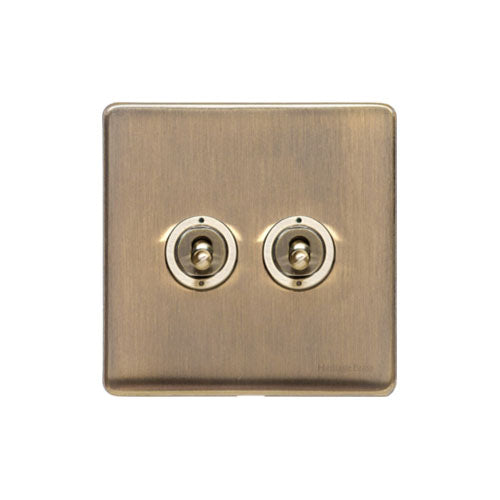 Executive Range Antique Brass Switches & Sockets, EX91 - 2 Gang Toggle Switch by Heritage Brass By M-Marcus