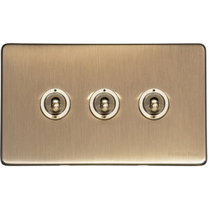 Vintage Range Antique Brass Switches & Sockets, X91 - 3 Gang Toggle Switch by Heritage Brass By M-Marcus