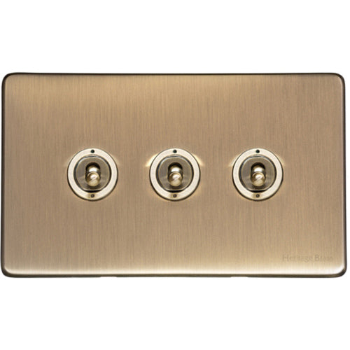 Vintage Range Antique Brass Switches & Sockets, X91 - 3 Gang Toggle Switch by Heritage Brass By M-Marcus