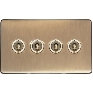 Vintage Range Antique Brass Switches & Sockets, X91 - 4 Gang Toggle Switch by Heritage Brass By M-Marcus
