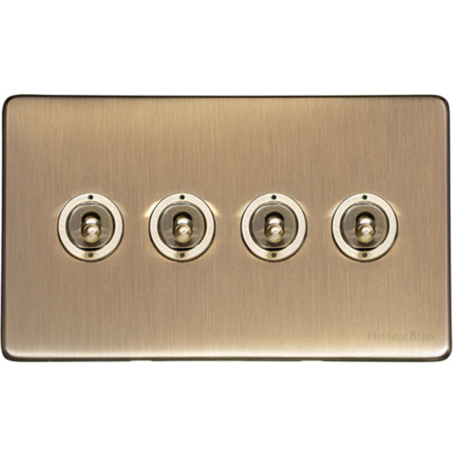 Vintage Range Antique Brass Switches & Sockets, X91 - 4 Gang Toggle Switch by Heritage Brass By M-Marcus
