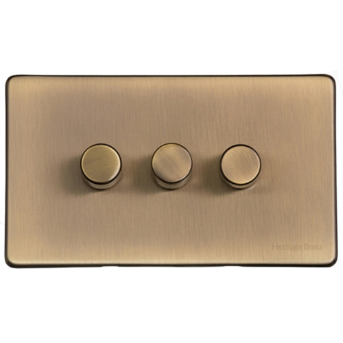 Vintage Range Antique Brass Switches & Sockets, X91 - 3 Gang TED Dimmer (Compatible with LED Lamps) by Heritage Brass By M-Marcus