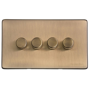 Vintage Range Antique Brass Switches & Sockets, X91 - 4 Gang Dimmer 400 watts(Compatible with halogen/ incandescent bulbs) by Heritage Brass By M-Marcus