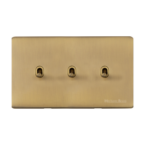 Vintage Range Antique Brass Switches & Sockets, X91 - 3 Gang Stockholm Toggle by Heritage Brass By M-Marcus