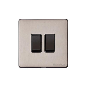 Windsor Range Aged Pewter Switches & Sockets, WAP - 2 Gang Rocker Switch by Heritage Brass By M-Marcus