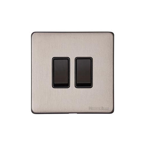 Windsor Range Aged Pewter Switches & Sockets, WAP - 2 Gang Rocker Switch by Heritage Brass By M-Marcus