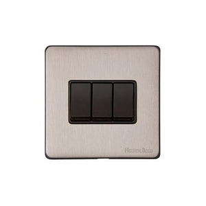Windsor Range Aged Pewter Switches & Sockets, WAP - 3 Gang Rocker Switch by Heritage Brass By M-Marcus