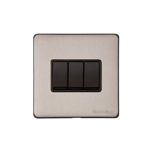 Windsor Range Aged Pewter Switches & Sockets, WAP - 3 Gang Rocker Switch by Heritage Brass By M-Marcus