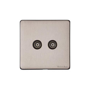 Windsor Range Aged Pewter Switches & Sockets, WAP - 2 Gang TV Coaxial Socket by Heritage Brass By M-Marcus
