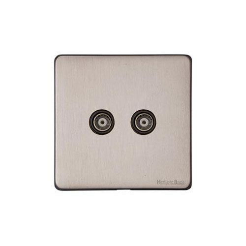 Windsor Range Aged Pewter Switches & Sockets, WAP - 2 Gang TV Coaxial Socket by Heritage Brass By M-Marcus