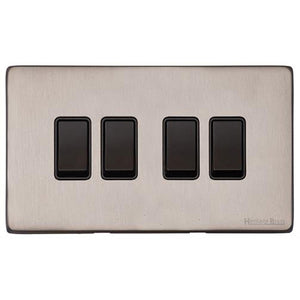 Vintage Range Aged Pewter Switches & Sockets, XAP - 4 Gang Rocker Switch by Heritage Brass By M-Marcus