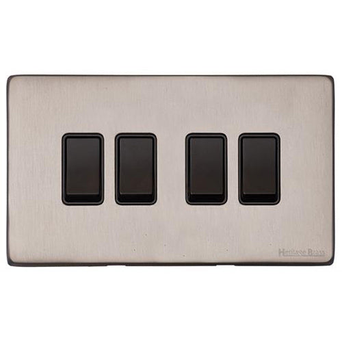 Vintage Range Aged Pewter Switches & Sockets, XAP - 4 Gang Rocker Switch by Heritage Brass By M-Marcus