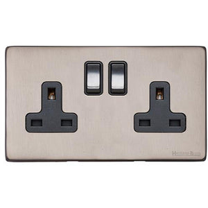 Vintage Range Aged Pewter Switches & Sockets, XAP - Double Socket (13 Amp) by Heritage Brass By M-Marcus