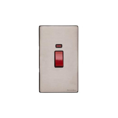 Vintage Range Aged Pewter Switches & Sockets, XAP - 45A DP Cooker Switch with Neon (tall plate) by Heritage Brass By M-Marcus