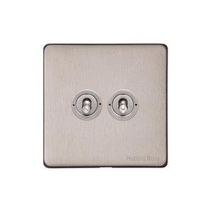 Windsor Range Aged Pewter Switches & Sockets, WAP - 2 Gang Toggle Switch by Heritage Brass By M-Marcus