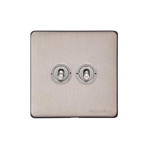 Windsor Range Aged Pewter Switches & Sockets, WAP - 2 Gang Toggle Switch by Heritage Brass By M-Marcus