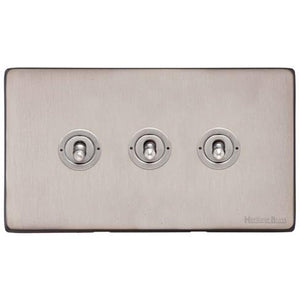 Vintage Range Aged Pewter Switches & Sockets, XAP - 3 Gang Toggle Switch by Heritage Brass By M-Marcus