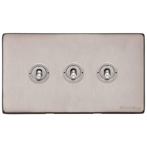 Vintage Range Aged Pewter Switches & Sockets, XAP - 3 Gang Toggle Switch by Heritage Brass By M-Marcus