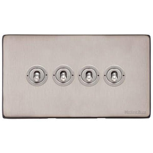 Vintage Range Aged Pewter Switches & Sockets, XAP - 4 Gang Toggle Switch by Heritage Brass By M-Marcus