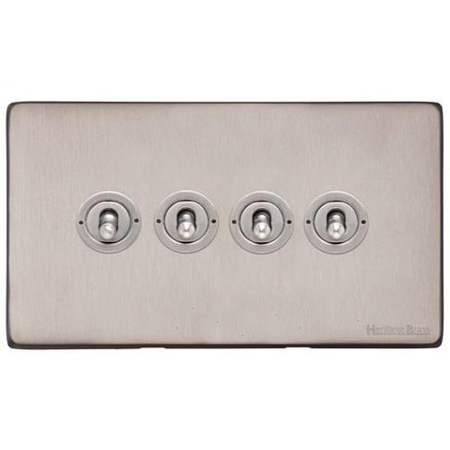 Vintage Range Aged Pewter Switches & Sockets, XAP - 4 Gang Toggle Switch by Heritage Brass By M-Marcus