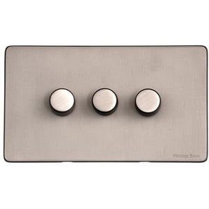 Vintage Range Aged Pewter Switches & Sockets, XAP - 3 Gang Dimmer 400 watts (Compatible with halogen/ incandescent bulbs) by Heritage Brass By M-Marcus