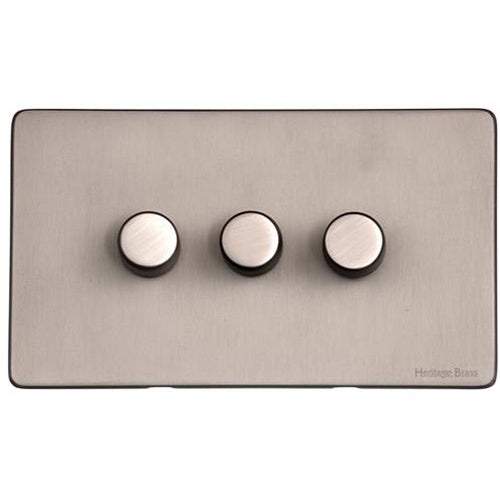 Vintage Range Aged Pewter Switches & Sockets, XAP - 3 Gang TED Dimmer (Compatible with LED Lamps) by Heritage Brass By M-Marcus