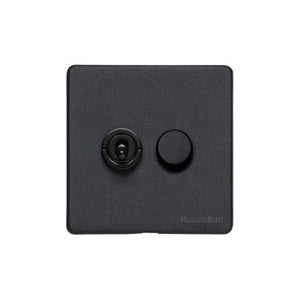 Vintage Range Matt Black Switches & Sockets, XBK - 2G Mixed Toggle Dimmer Switch 1xToggle 1xTED by Heritage Brass By M-Marcus