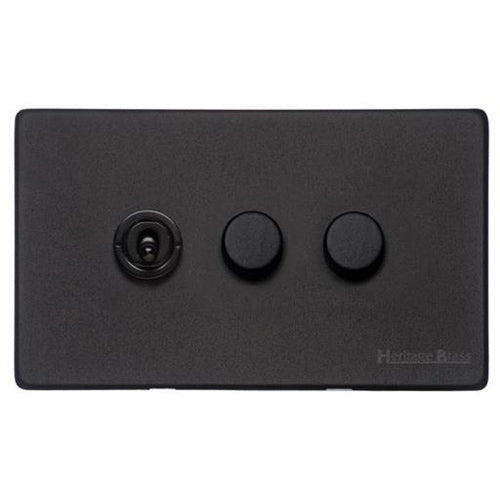Vintage Range Matt Black Switches & Sockets, XBK - 3G Mixed Toggle Dimmer Switch 1xToggle 2xTED by Heritage Brass By M-Marcus