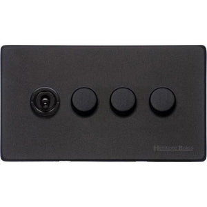 Vintage Range Matt Black Switches & Sockets, XBK - 4G Mixed Toggle Dimmer Switch 1xToggle 3xTED by Heritage Brass By M-Marcus