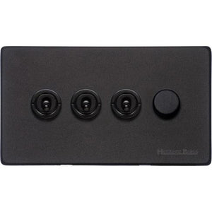 Vintage Range Matt Black Switches & Sockets, XBK - 4G Mixed Toggle Dimmer Switch 3xToggle 1xTED by Heritage Brass By M-Marcus