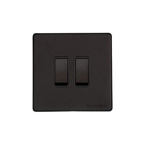 Vintage Range Matt Black Switches & Sockets, XBK - 2 Gang Rocker Switch by Heritage Brass By M-Marcus