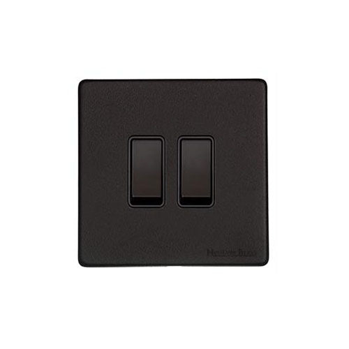 Vintage Range Matt Black Switches & Sockets, XBK - 2 Gang Rocker Switch by Heritage Brass By M-Marcus