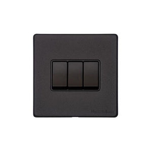 Vintage Range Matt Black Switches & Sockets, XBK - 3 Gang Rocker Switch by Heritage Brass By M-Marcus