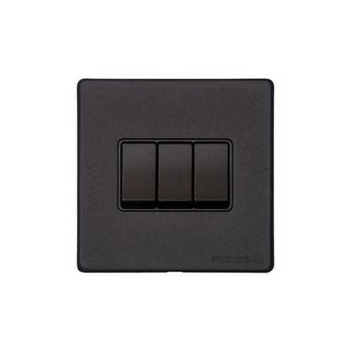 Windsor Range Matt Black Switches & Sockets, WBK - 3 Gang Rocker Switch by Heritage Brass By M-Marcus