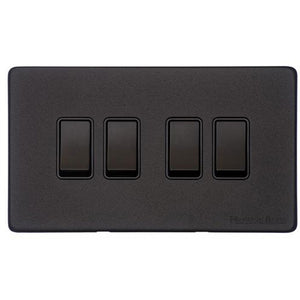 Vintage Range Matt Black Switches & Sockets, XBK - 4 Gang Rocker Switch by Heritage Brass By M-Marcus