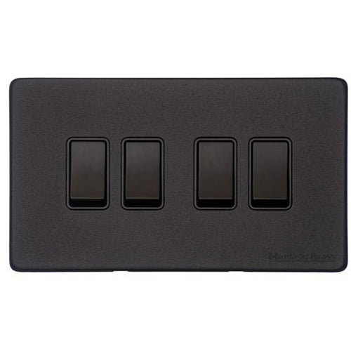 Vintage Range Matt Black Switches & Sockets, XBK - 4 Gang Rocker Switch by Heritage Brass By M-Marcus