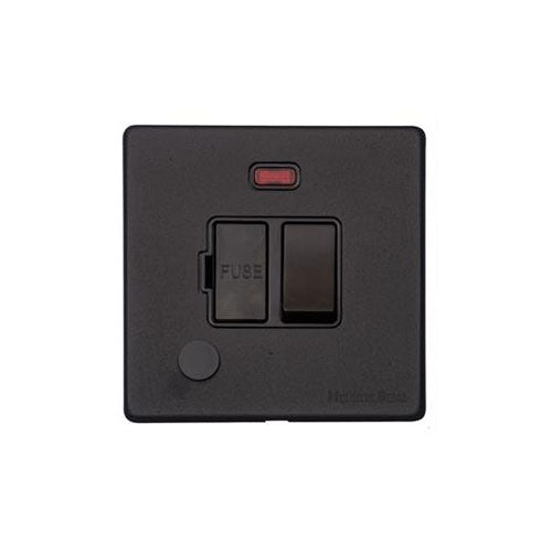 Vintage Range Matt Black Switches & Sockets, XBK - Switched Spur with Neon + Cord (13 Amp) by Heritage Brass By M-Marcus