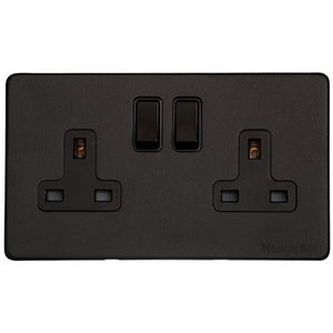 Vintage Range Matt Black Switches & Sockets, XBK - Double Socket (13 Amp) by Heritage Brass By M-Marcus