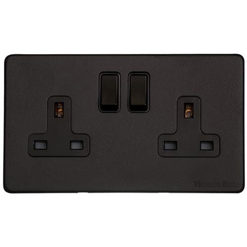 Vintage Range Matt Black Switches & Sockets, XBK - Double Socket (13 Amp) by Heritage Brass By M-Marcus