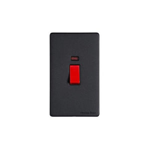 Vintage Range Matt Black Switches & Sockets, XBK - 45A DP Cooker Switch with Neon (tall plate) by Heritage Brass By M-Marcus