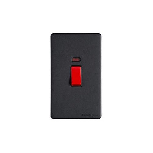 Vintage Range Matt Black Switches & Sockets, XBK - 45A DP Cooker Switch with Neon (tall plate) by Heritage Brass By M-Marcus