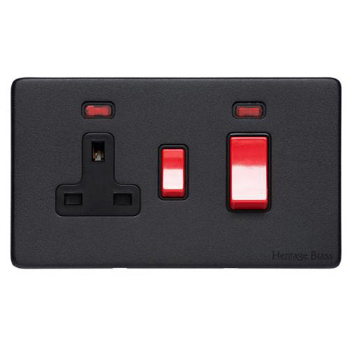 Vintage Range Matt Black Switches & Sockets, XBK - 45A Cooker Unit + 13A Socket by Heritage Brass By M-Marcus