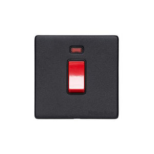 Vintage Range Matt Black Switches & Sockets, XBK - 45A DP Cooker Switch with Neon (single plate) by Heritage Brass By M-Marcus