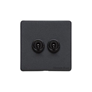Vintage Range Matt Black Switches & Sockets, XBK - 2 Gang Toggle Switch by Heritage Brass By M-Marcus