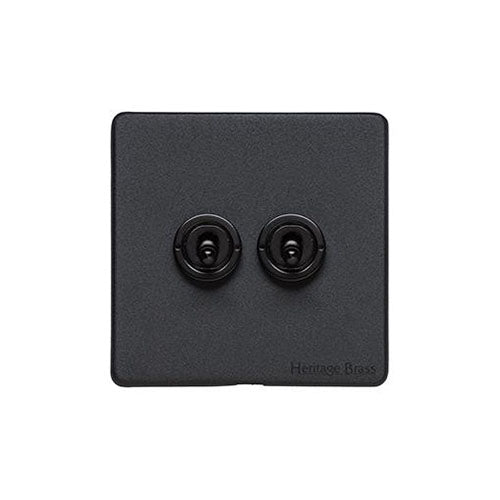 Vintage Range Matt Black Switches & Sockets, XBK - 2 Gang Toggle Switch by Heritage Brass By M-Marcus