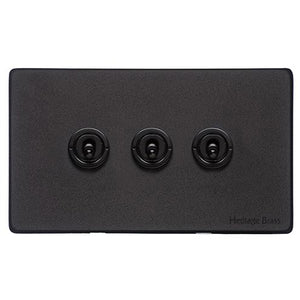 Vintage Range Matt Black Switches & Sockets, XBK - 3 Gang Toggle Switch by Heritage Brass By M-Marcus