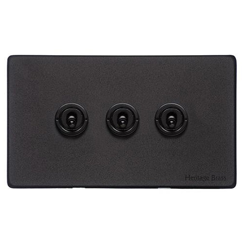 Vintage Range Matt Black Switches & Sockets, XBK - 3 Gang Toggle Switch by Heritage Brass By M-Marcus