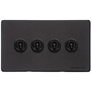 Vintage Range Matt Black Switches & Sockets, XBK - 4 Gang Toggle Switch by Heritage Brass By M-Marcus